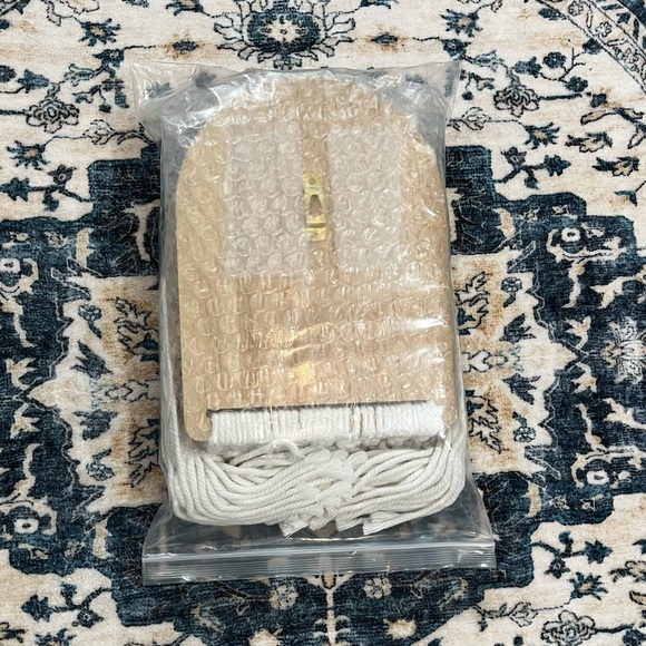 NEW White Cotton Macrame Basket Boho Wooden Mirror Wall Decor Bohemian Cottage - Picture 4 of 7